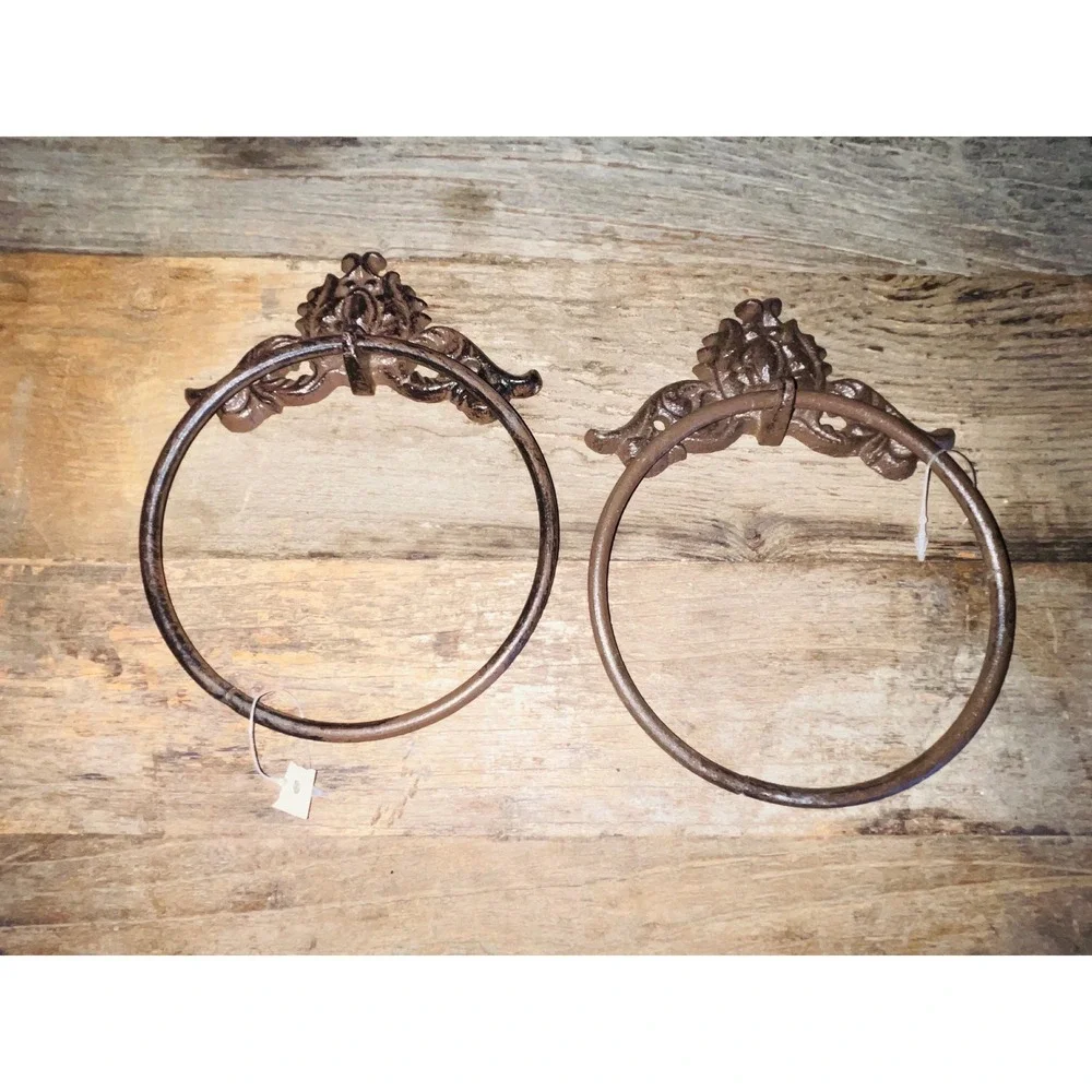 Unbranded Home Cast Iron Towel Ring Set OS Brown Ornate Chabby Chic Brutalist
